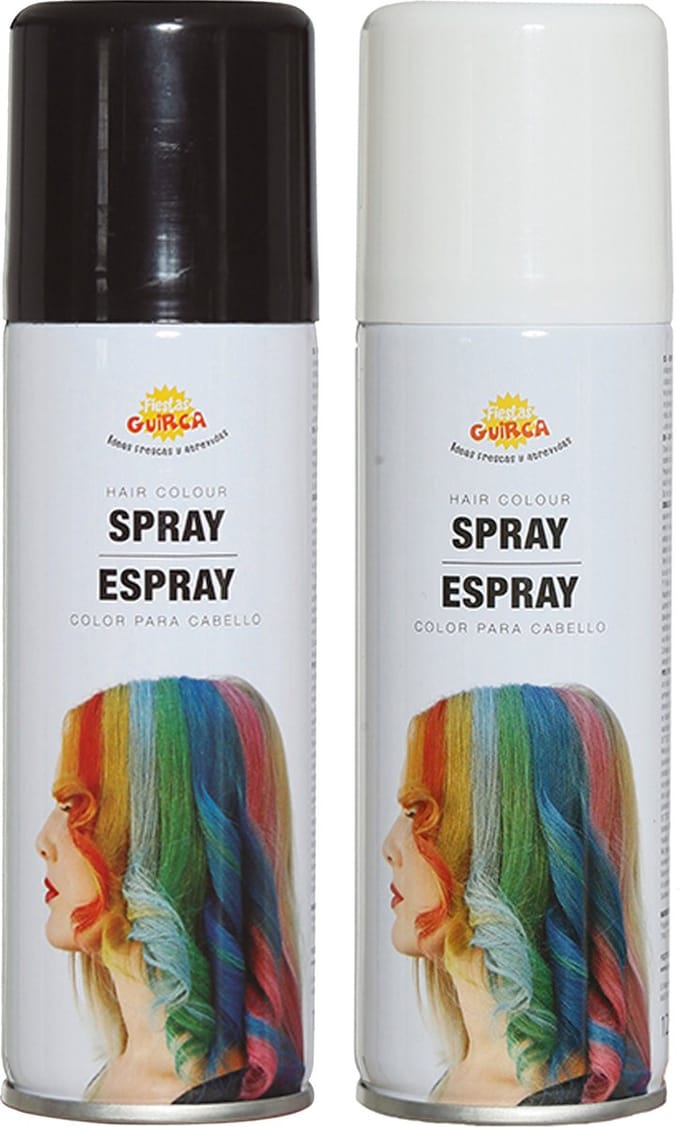 Fiesta Guirca Carnaval verkleed haar verf/spray - zwart en wit - spuitbus - 125 ml