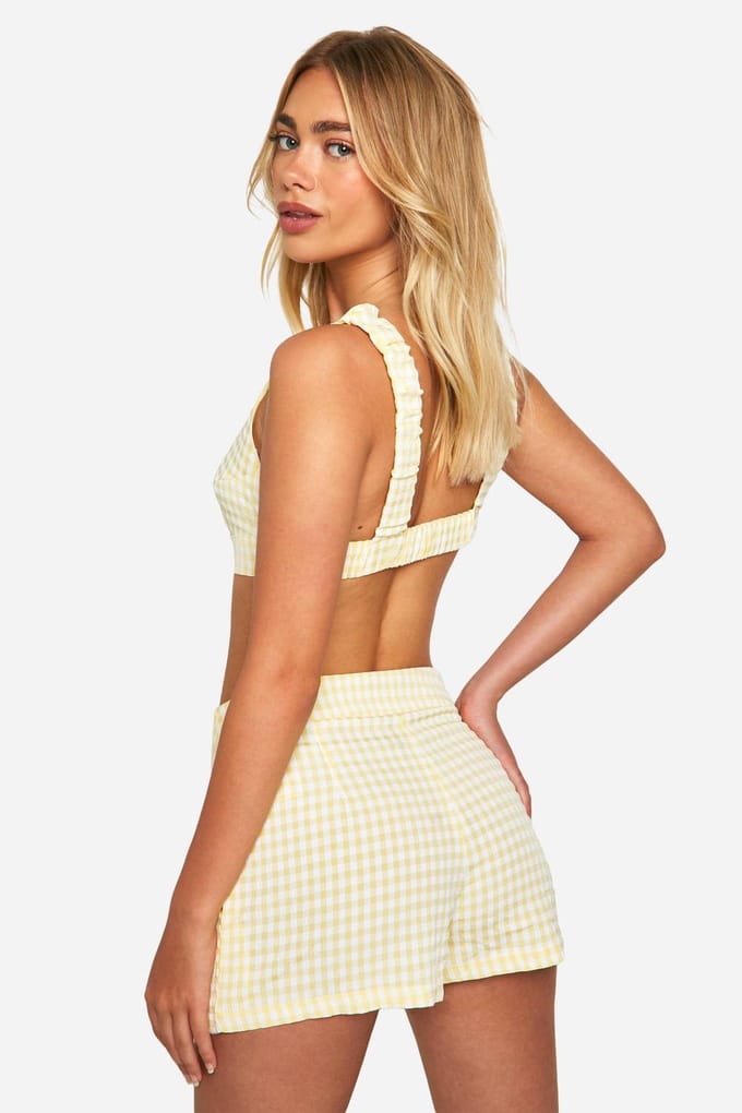 boohoo Dames Gingham Rugloze Crop Top | Citroen | Maat: 44