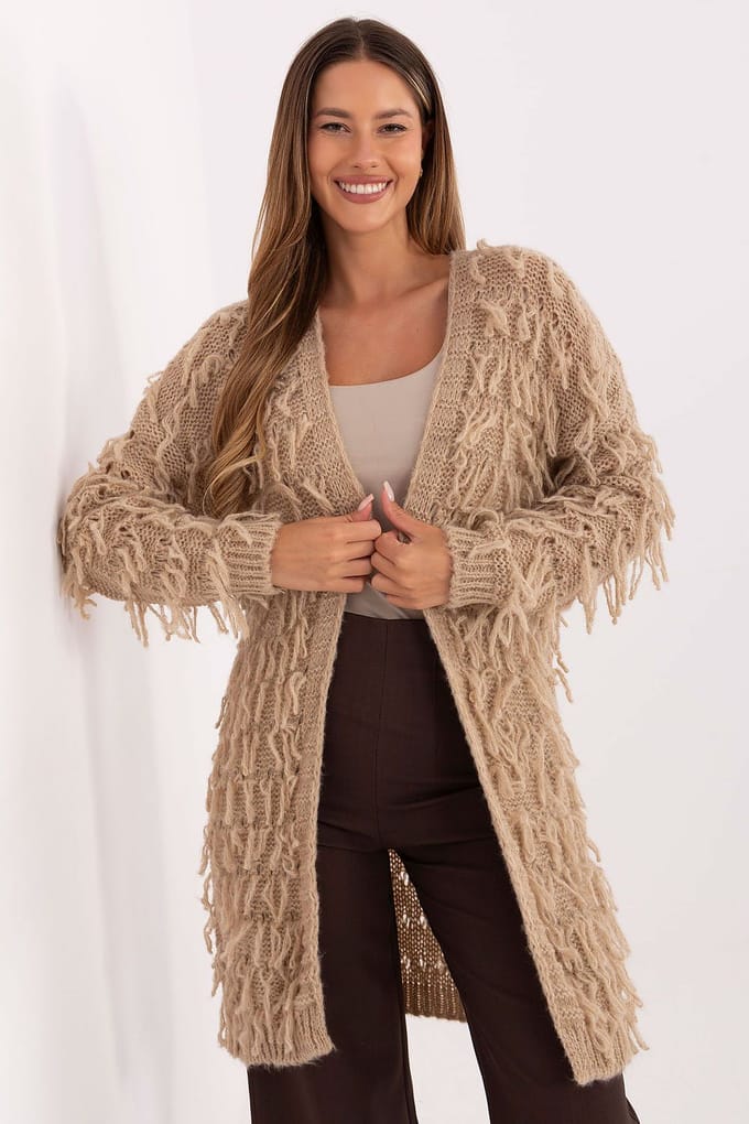 Cozy Fringe Cardigan - Hellbraun / Einheitsgröße