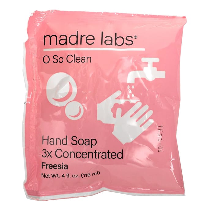 Madre Labs, Handdesinfectiemiddel, Drievoudig geconcentreerd, Navulbaar, Freesia, 6 zakjes, 120 ml (118 ml) Elk white