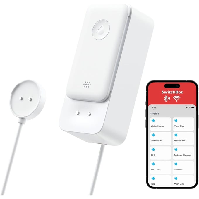 SwitchBot - WiFi-waterdetector - met kabel - slimme watersensor - 100dB instelbaar alarm & app-melding
