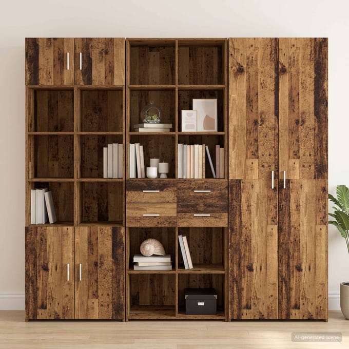 vidaXL - Boekenkast - Oud - hout - 30 - x - 42,4 - x - 185,2 - cm - Bewerkt - hout