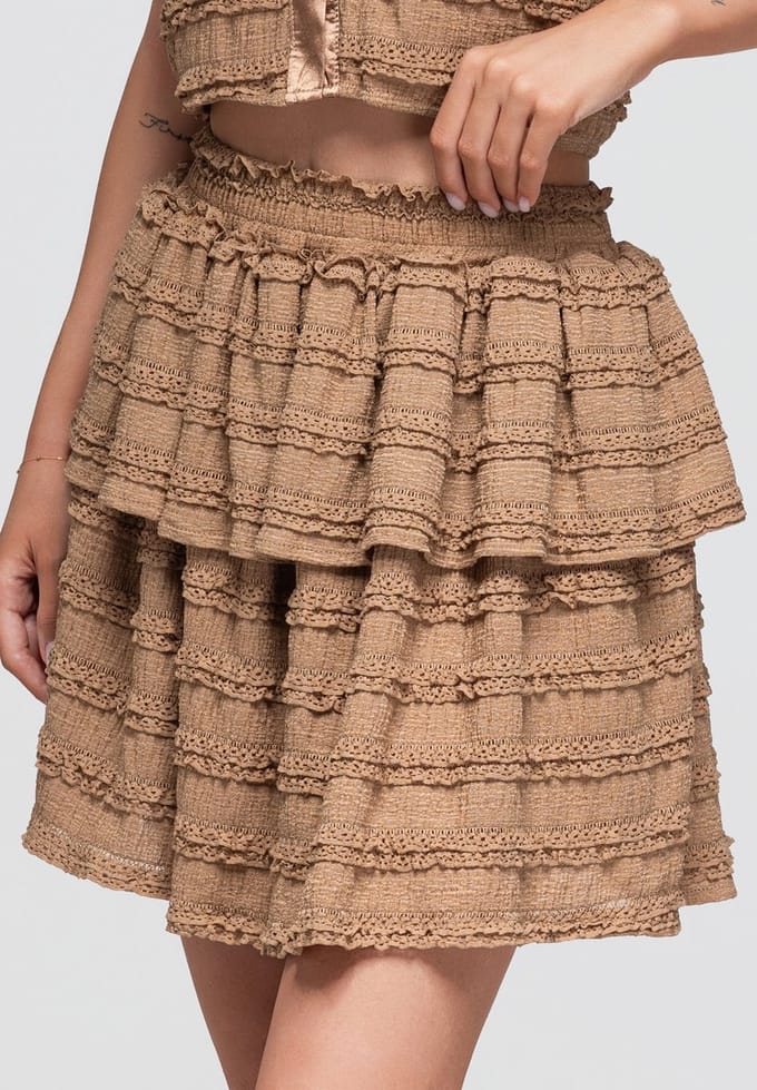 OMBRE Rok - Katoen - Gestreept - Rok Taupe M/L