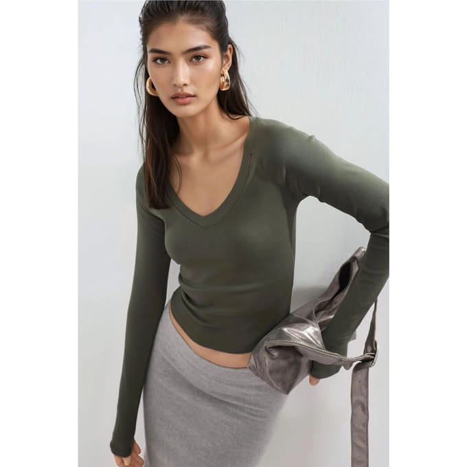 V-hals Lange Mouw Aangesloten Blouse