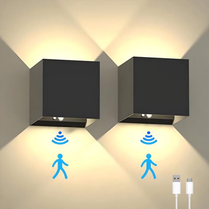 Maca Oplaadbare Wandlamp - Binnen - 5200 mAh - 2700K - 10x10x8cm - Sensor - Sensor lamp - Muurlamp - Lamp - Zwart