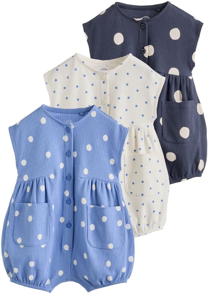 Next - Meisjes - Set van 3 babyrompers met knopen - Blauw