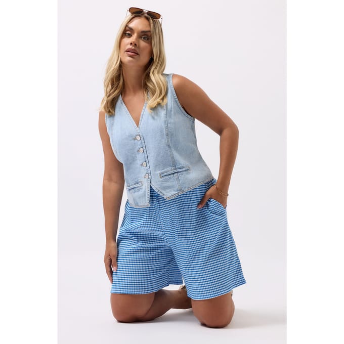 Yours Blauwe Gingham Textuur Shorts Size 58-60