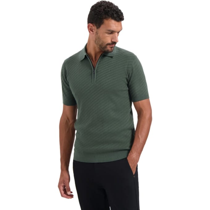 No Excess Pullover Short Sleeve Polo Zip Solid Jacquard Dark Green Maat: 3XL | Poloshirts Outlet | Heren | Groen