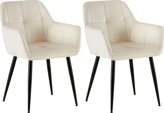 CLP Emia Set van 2 eetkamerstoelen - Met armleuning - Velvet - creme
