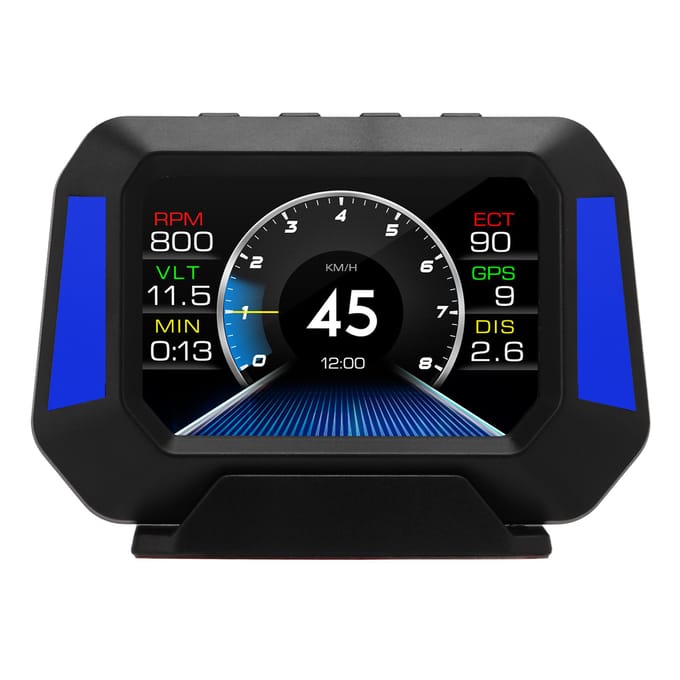 Auto Smart Meter 3-in-1 Digitale Snelheidsmeter Auto HUD Display OBD2+GPS Modus met Hellingsmeter Kompas Snelheid Toerental Waarschuwing black