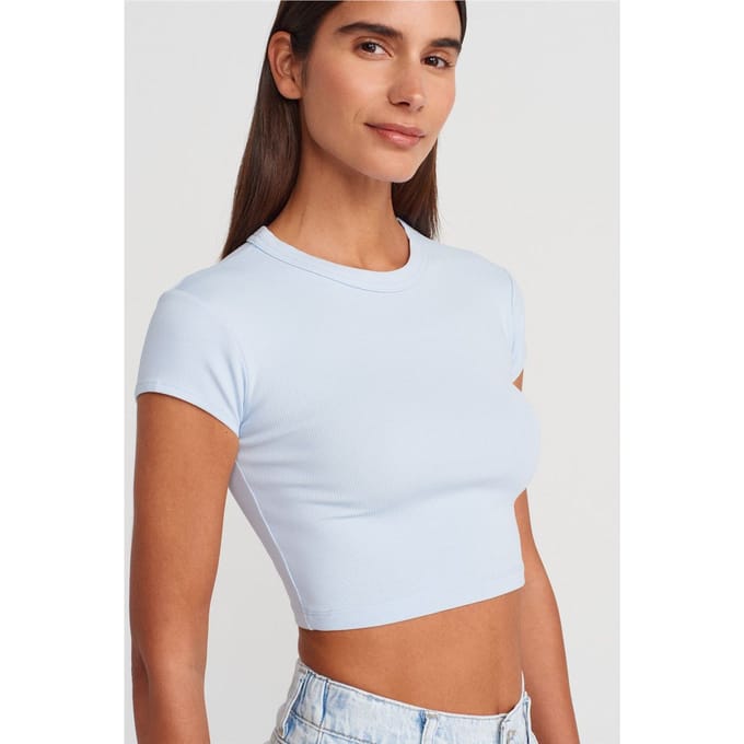 Dames Slim Fit Crop Crew Neck T-shirt