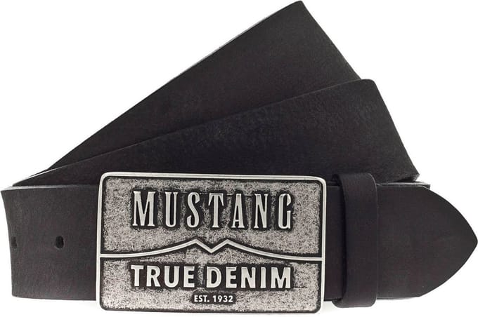 MUSTANG Leren Riem Men Leather Belt W80 Schwarz Zwart