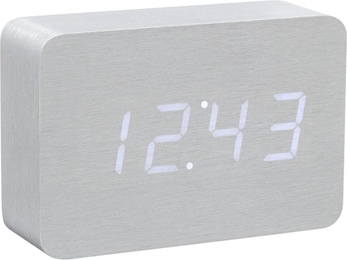 Gingko Brick click clock Wekker - Aluminium/LED Wit