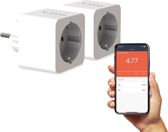 FlinQ Slimme Stekker - Smart Plug - Incl Tijdschakelaar & Energiemeter - 2-pack - Wit