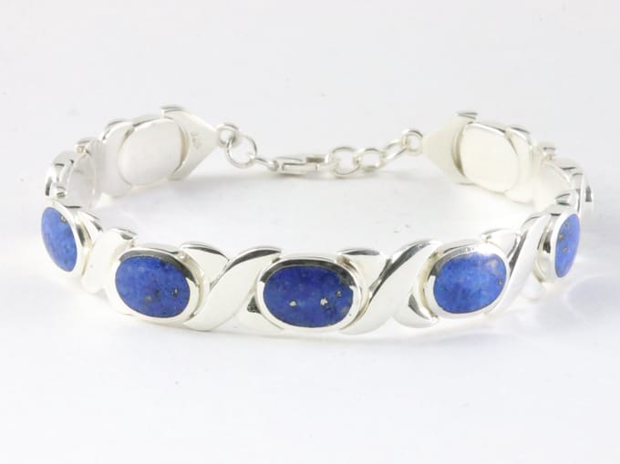Zware hoogglans zilveren armband met lapis lazuli