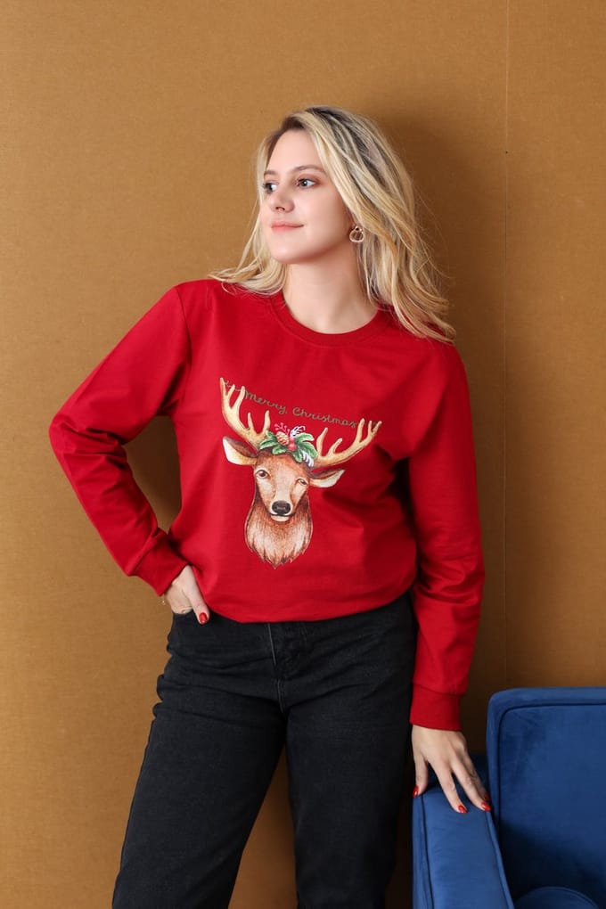 Emilie collection - Kersttrui - rood - rendier - chique - stijlvol - L