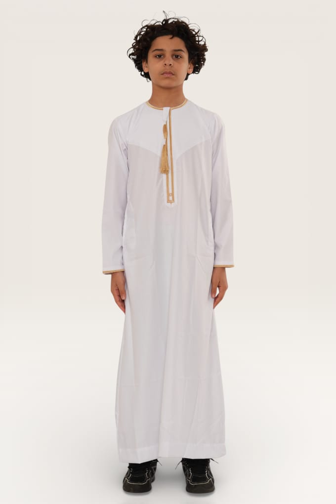 Kinderen jongens witte Ramadan Marokkaanse Thobe gewaad Kaftan Eid Jubba LFS-K-TT-003