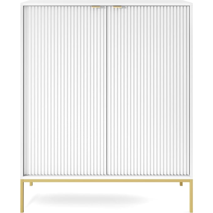 Selsey Vellore - Hoge ladekast - wit met gecanneleerde fronten en goudkleurig frame