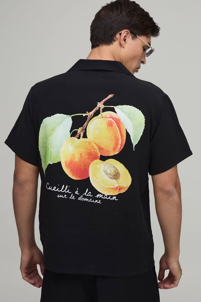 Regular Fit Overhemd Met Korte Mouwen En Fruitprint Op De Rug | Black | Size Medium
