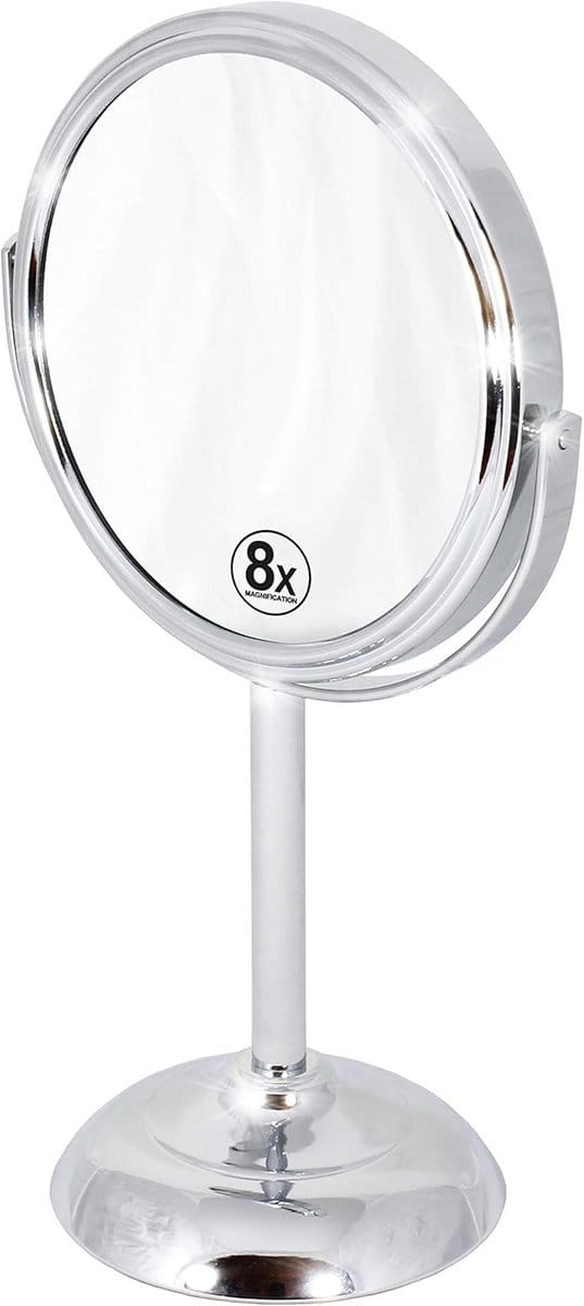 Tafelspiegel - Make-up spiegel Vanity spiegel - Schoonheidsroutine - Tweezijdig draaibaar - 8x vergroting - Chroom