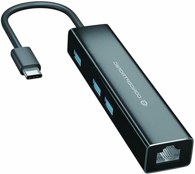 USB-C Hub Adapter - Netwerk Adapter - Internet Aansluiten - Gigabit Ethernet Poort - 4 Poorten - Zwart