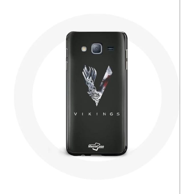 Coque pour Samsung Galaxy J7 Vikings Série Saison 6 logo V Epée Gris Fond Noir