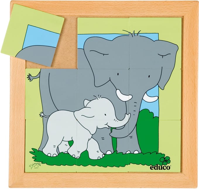 Dierenpuzzel Moeder en kind - Olifant - 9 stukjes - Educo