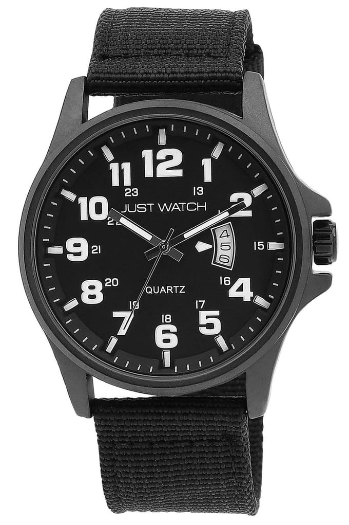 JUST WATCH herenhorloge nylon van nylon met datumweergave, 3 ATM waterdicht