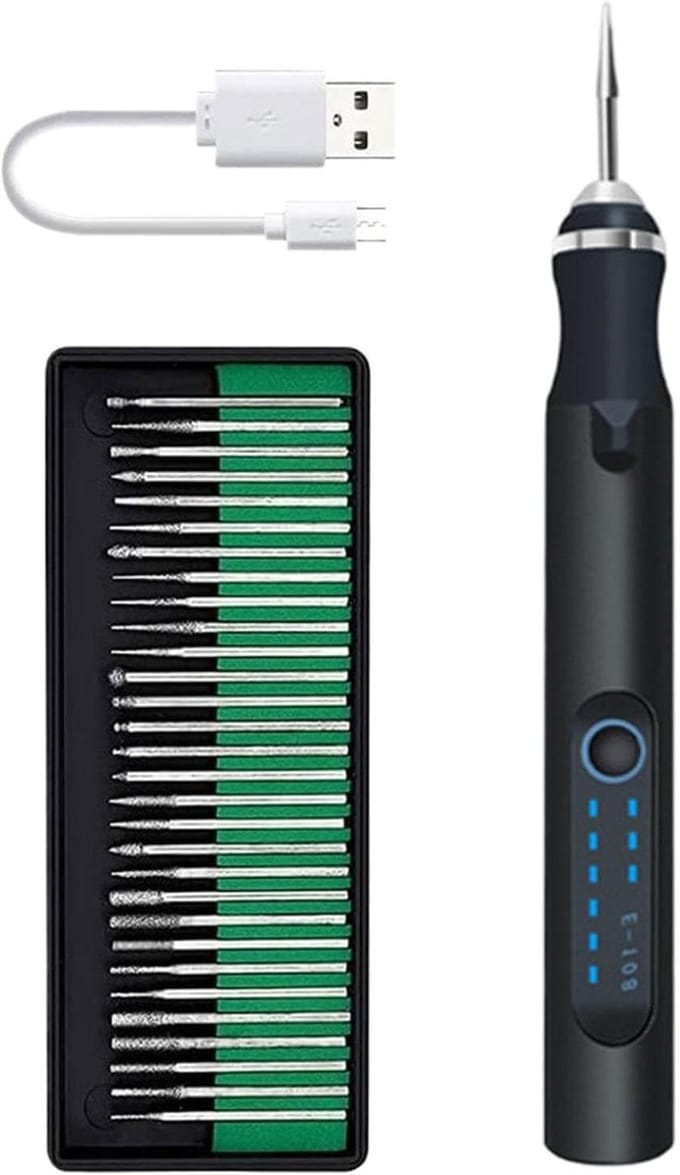 Graveerpen Kit - Draadloze Pen - Creatief Graveren - Instelbare Snelheid - 30 Min Werken - Zwart