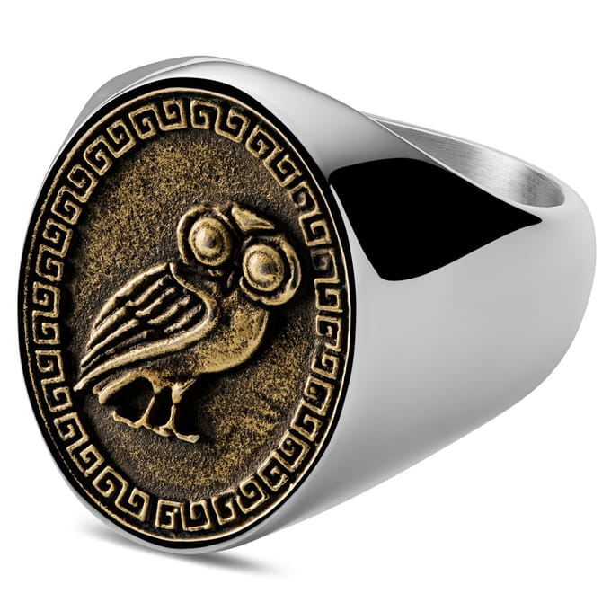 Obelius | Vintage Goudkleurige 'Uil van Athene' Zegelring