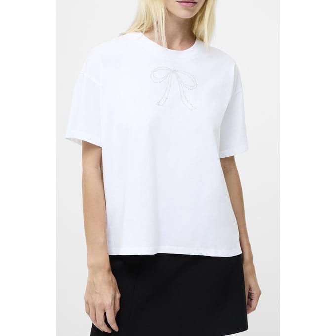 French Connection Pearl Hotfix Bow S/s Tee Linen White Taglia: S | Maglie Sportivi Outlet | Donna | Bianco