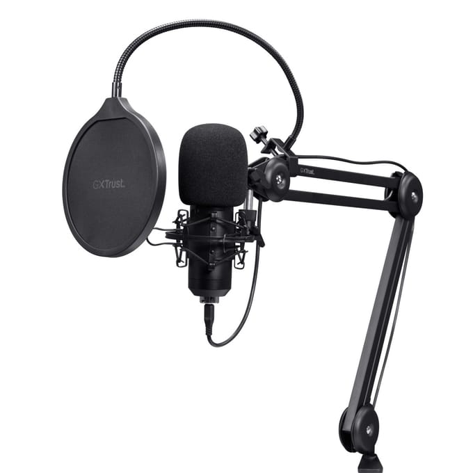 Trust GXT 270 Emita II+ - USB Microfoon - Gaming en Streaming - Cardioïde Condensator - Uitschuifbare Arm - Zwart