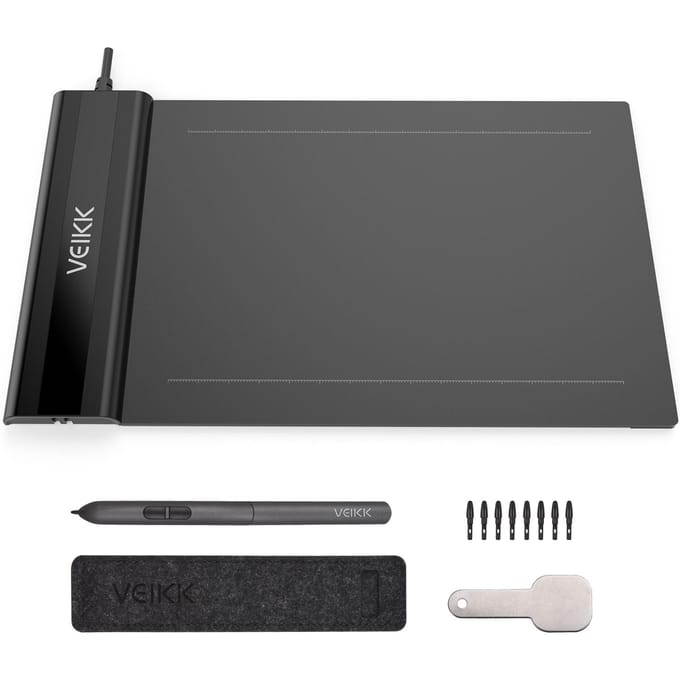 VEIKK S640 Grafische tekentablet 6 x 4 inch Actief gebied 8192 niveaus Drukkunst Grafische tablet zwart
