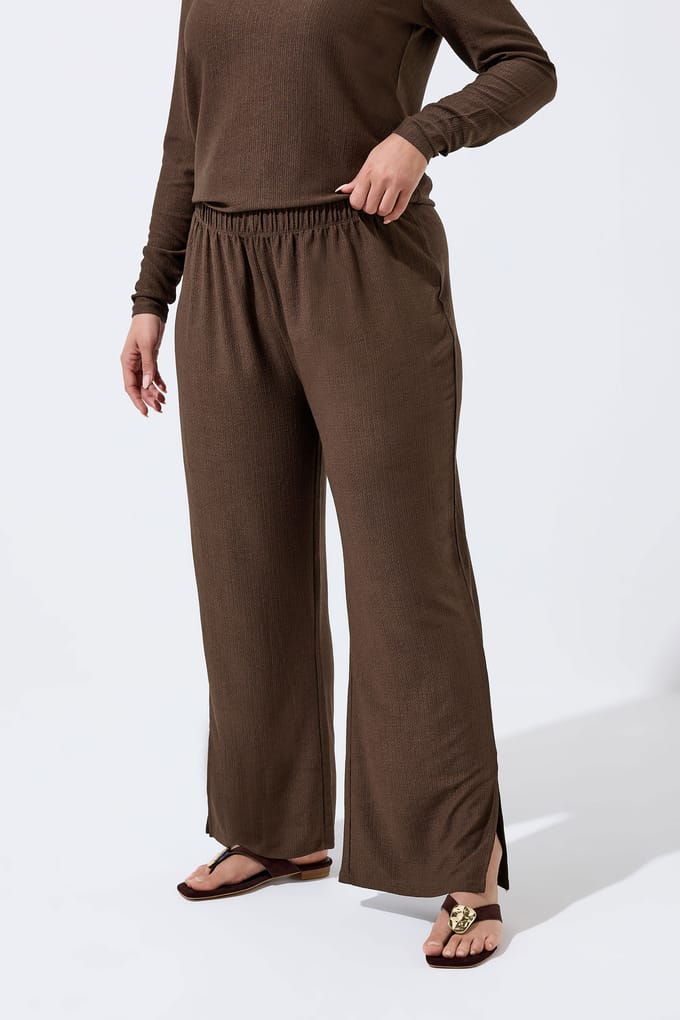 Limited Collection Bruine Getextureerde Broek Met Wijde Pijpen Size 48