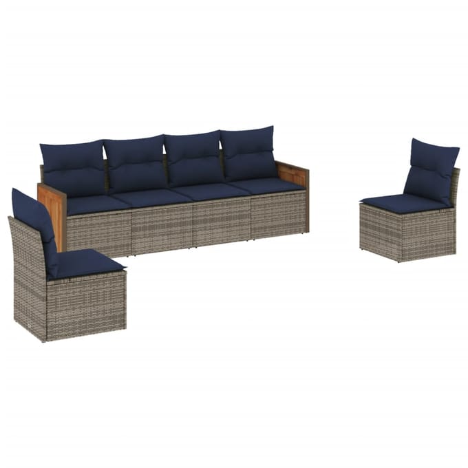 vidaXL - 6-delige - tuinbankset - met - kussens, - grijs - polyrotan