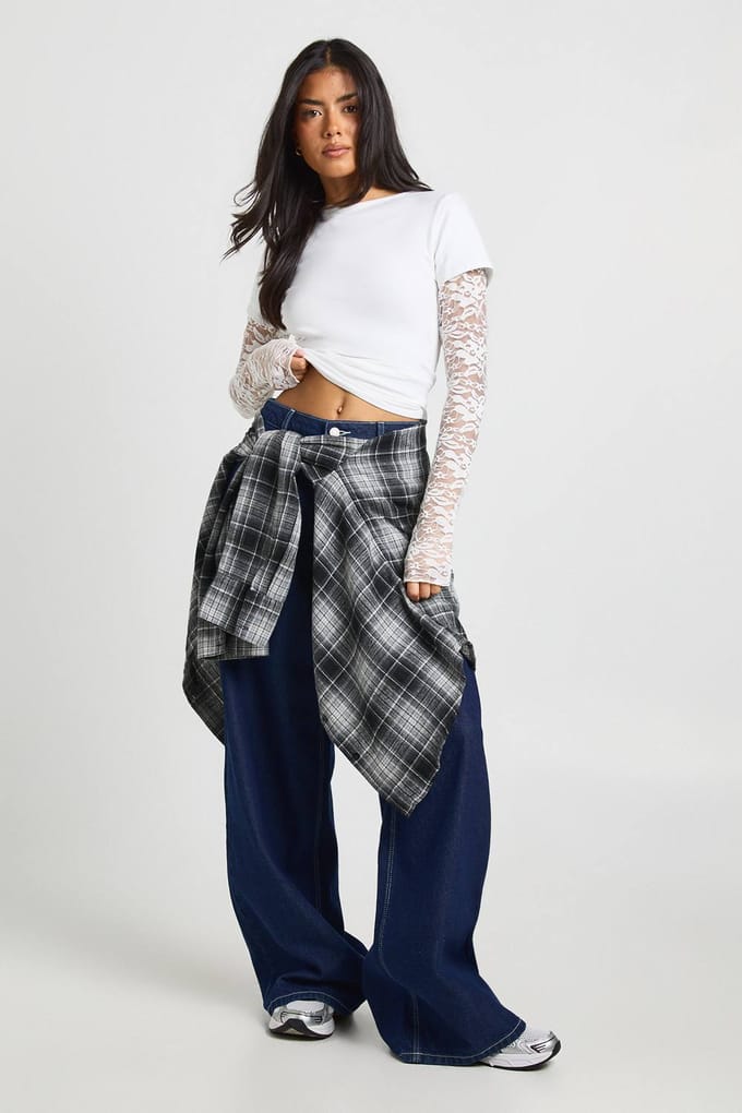 boohoo Dames Baby Tee met Kanten Mouwen | Wit | Maat: 44