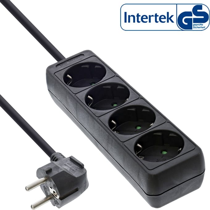 Stekkerdoos met 4 contacten / zwart - 5 meter