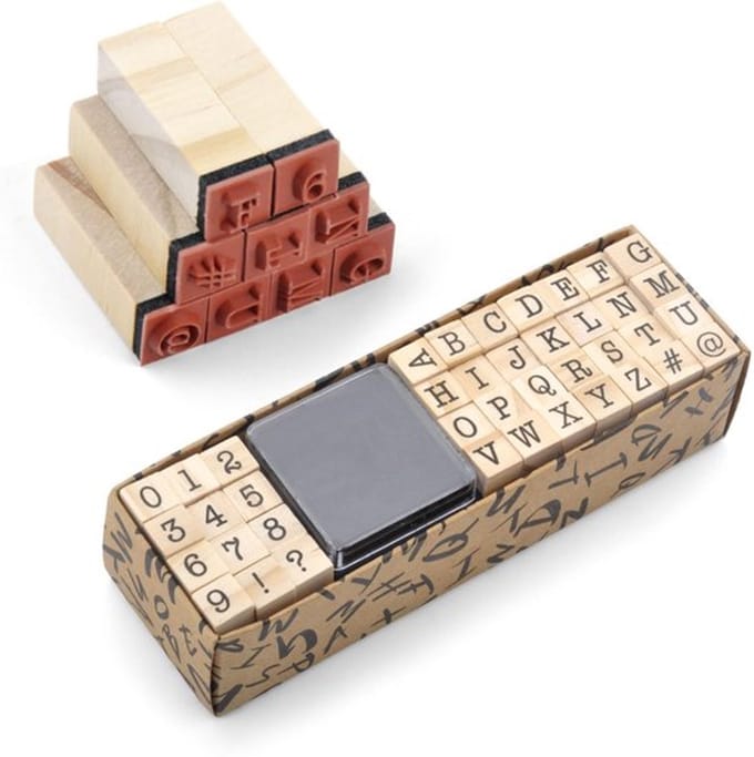 Store_7 - Set van 40 alfabetstempels - Houten stempelset voor
