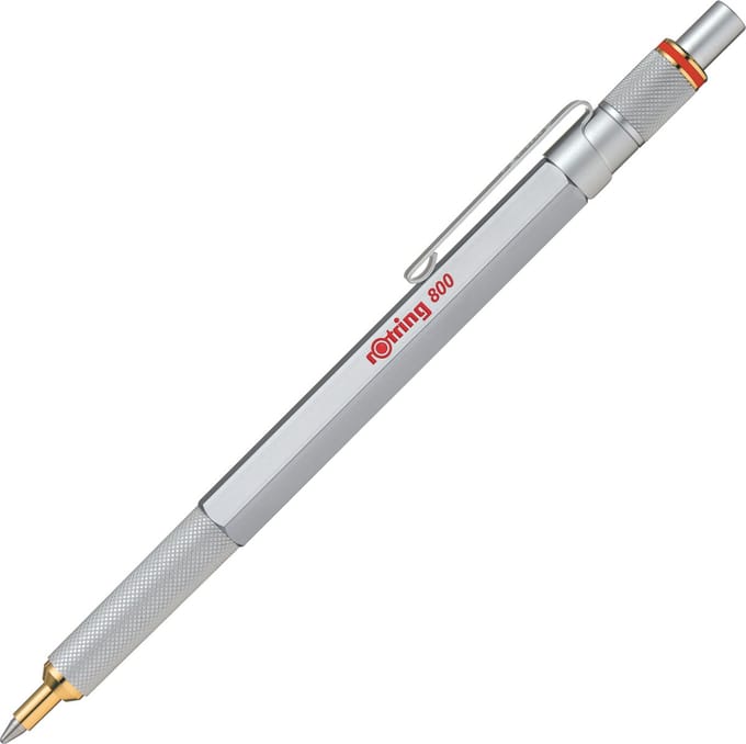 rOtring 800-balpen | Medium punt | Zwarte inkt | Zilveren behuizing | Navulbaar
