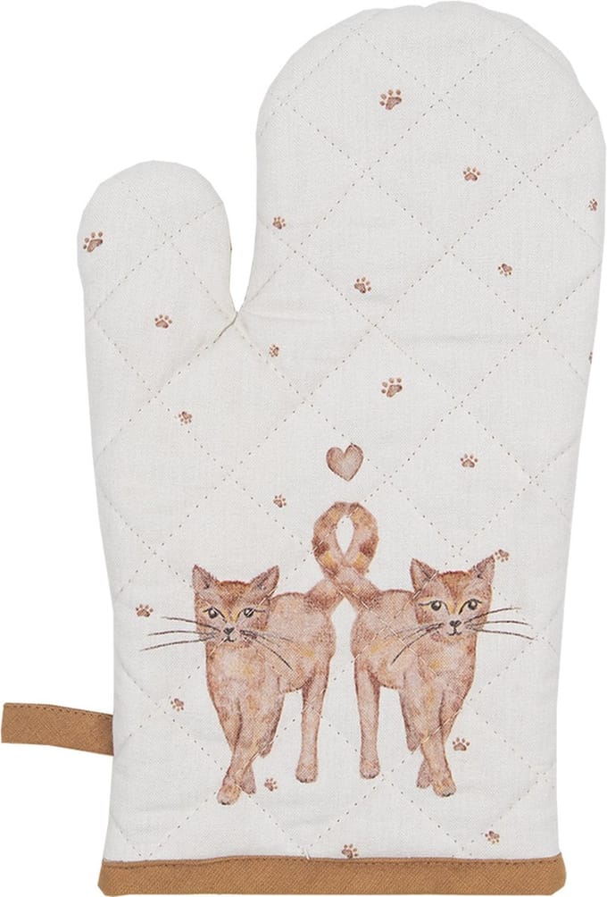 Clayre & Eef Kind Ovenwant 12x21 cm Beige Bruin Katoen Katten