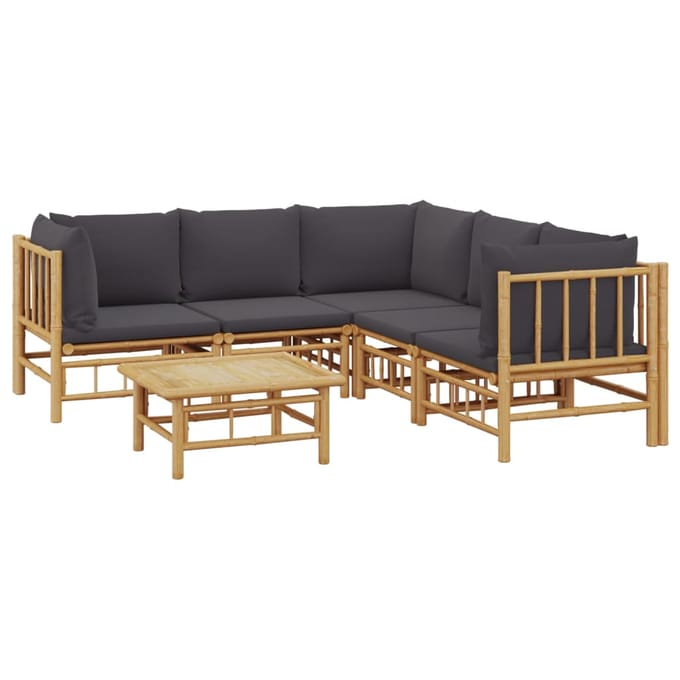 vidaXL - 6-delige - Loungeset - met - kussens - bamboe - donkergrijs