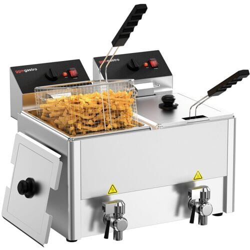 GGM Gastro Elektro Doppelfritteuse - 8+8 Liter - 6,5 kW - mit Ablasshahn Zilver