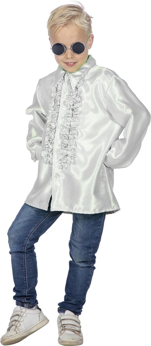 Witte Ruchesblouse Satijn Foute Disco Kind