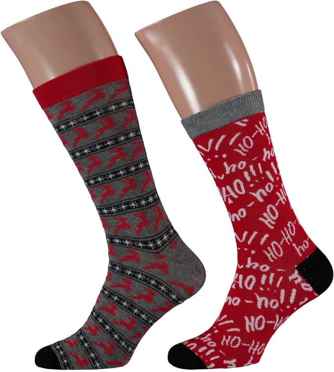 Kerstsokken heren in kerstbal 2-Pak - 41/46 / Grijs/rood