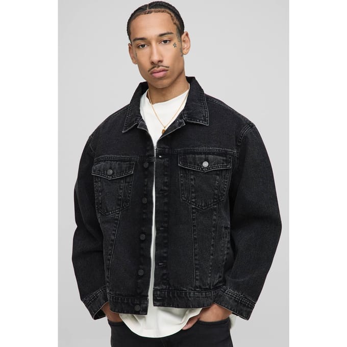 Essential Regular Fit Denim Jacket | Washed Black | Size Small