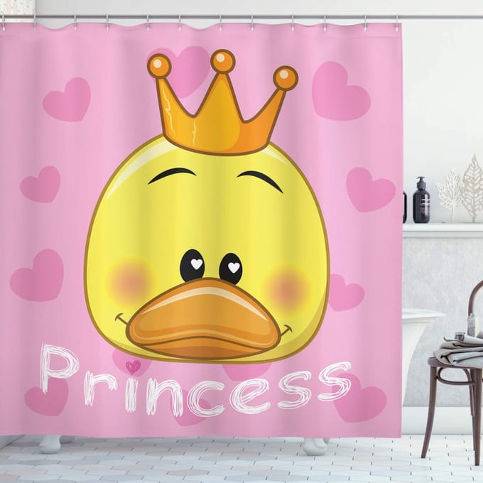 ABAKUHAUS Douchegordijn – Prinses Eend – 175x180 cm – geel/roze