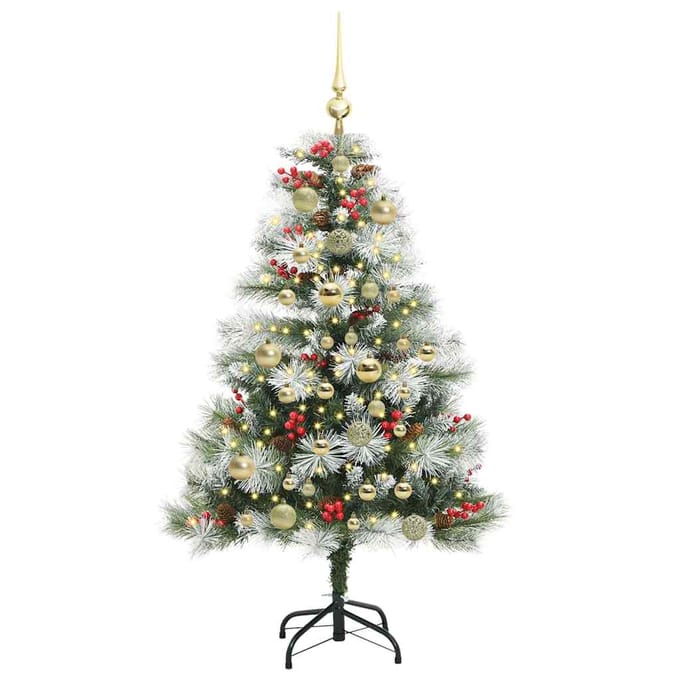 vidaXL - Kunstkerstboom - Groen - en - wit - 120 - cm - PVC - en - Metaal - en - Plastic