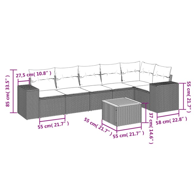 vidaXL - 7-delige - Loungeset - met - kussens - poly - rattan - beige