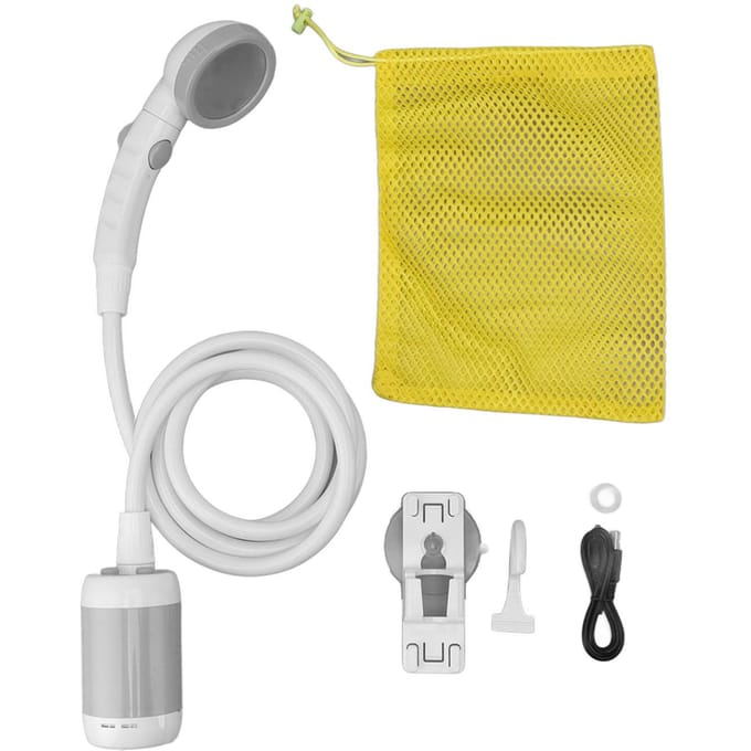 Ensemble de douche portable ABS acier inoxydable PVC 3 vitesses électrique alimenté par batterie pompe de douche de camping pour gris argent