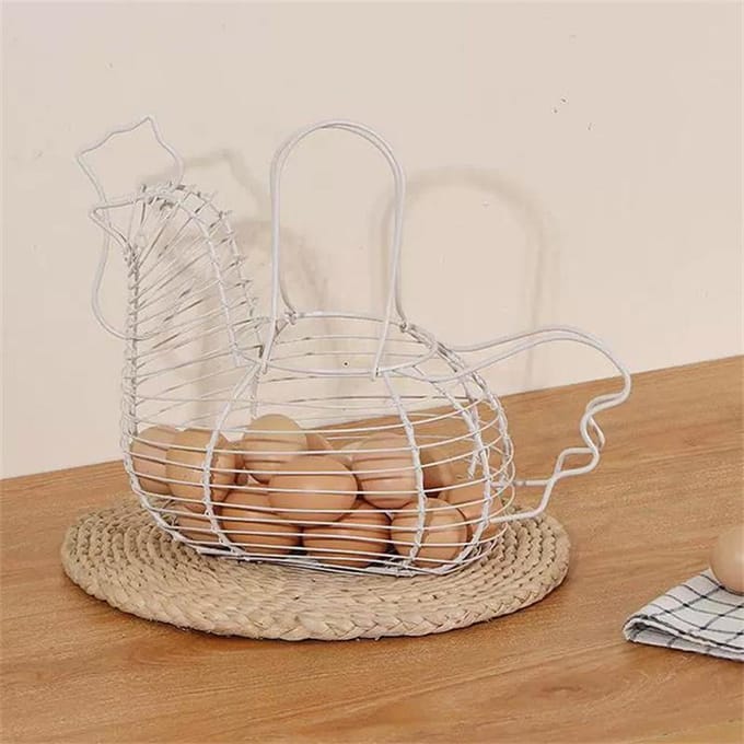 IJzeren Kunst Eieren Bewaarmand Kipvormige Eierhouder Thuisgebruik Groenten Fruit Container Organizer Rek Mand beige